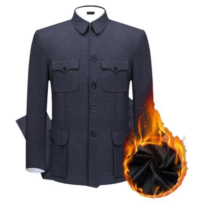 加绒加厚中山装中老年爷爷装套装