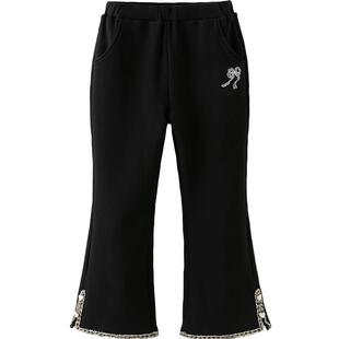 戴维贝拉女童加绒裤子儿童喇叭裤冬季2026冬装款宝宝新款黑色童装