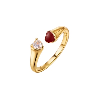 AJIDOU阿吉豆戒指女金色新年红色爱心招财本命年小众轻奢开口尾戒