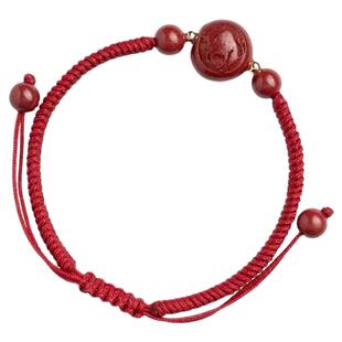 2026天然朱砂手链紫金砂十二生肖手链本命年手绳圆饼手链编织红绳