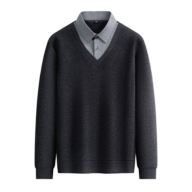 雅鹿秋冬季新款假两件针织衫男士
