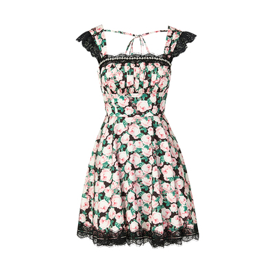 Misi,Camii蕾丝方领A型玫瑰印花