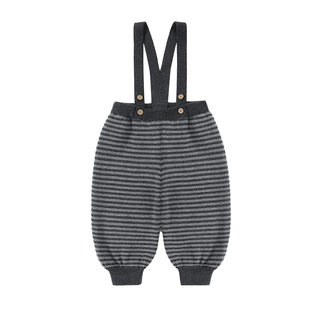 Oak mont男童条纹裤子秋冬宝宝一体绒背带裤儿童保暖加绒针织长裤