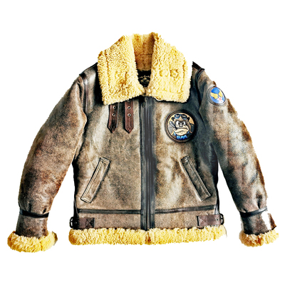 进口复古做旧棕色大翻领夹克