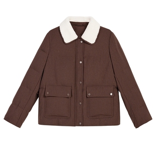 YINER音儿专选2025秋季新款法式柔暖轻感撞色翻领短款H型羽绒服