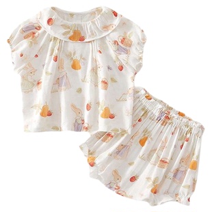 女童套装婴儿夏季薄款纱布套装公主花苞裤套装婴儿衣服女宝夏季