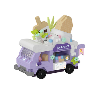 可爱房车积木全套微颗粒拼装美食餐车街景模型女孩子益智玩具摆件