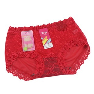 彩田女内裤 性感蕾丝网纱透明无痕女士中腰全棉档平角裤头薄30135