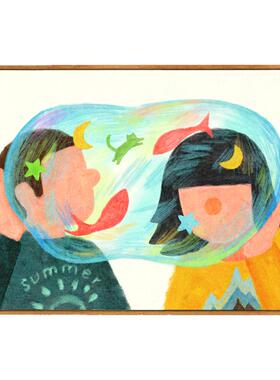 高级感原木风卧室挂画电表箱挂画