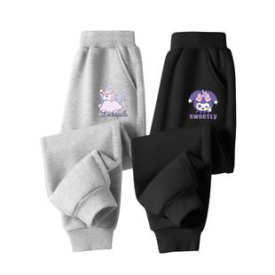 拉夏贝尔女童加绒裤子秋冬儿童2025新款薄绒卫裤女孩休闲运动裤冬
