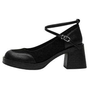 【牛皮版】真皮内增高玛丽珍鞋浅口复古高跟鞋女2026新款粗跟单鞋