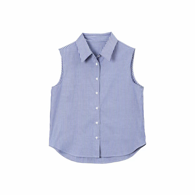 【四季叠搭】秋冬新款百搭条纹无袖衬衫叠穿背心翻领衬衣内搭显瘦