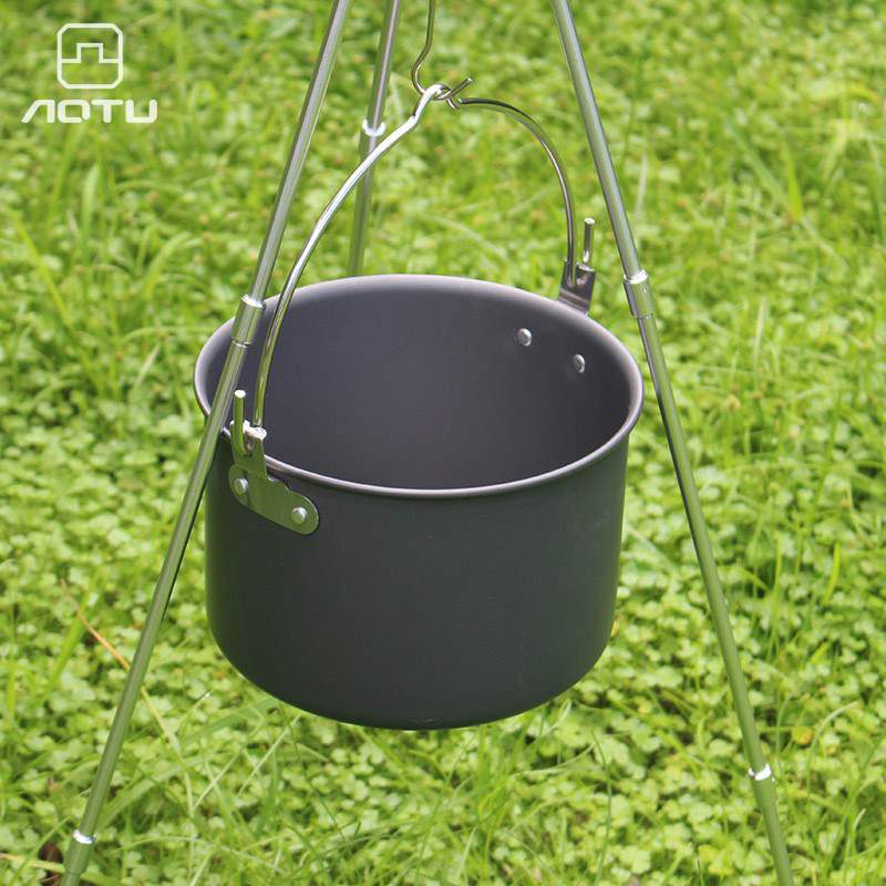 凹凸野营蒸锅 户外4L铝制吊锅 露营汤锅野炊不粘锅批发AT6306