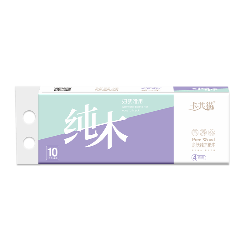 卡其猫1500克*2空心卷纸厚柔可湿
