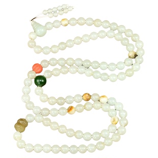 紫润轩新疆和田玉108籽料白玉圆佛珠项链黄沁皮籽料8mm手链收藏级