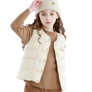 玉桂狗女童羽绒马甲秋冬装儿童背心轻薄鸭绒内胆马夹大童保暖坎肩