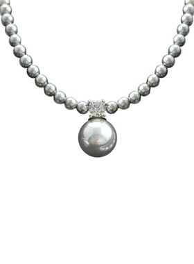 气清冷气质铂金灰色珍珠项链