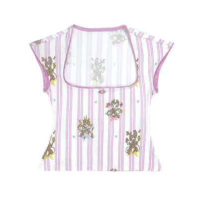 纯棉方领弹力条纹短袖上衣QSC