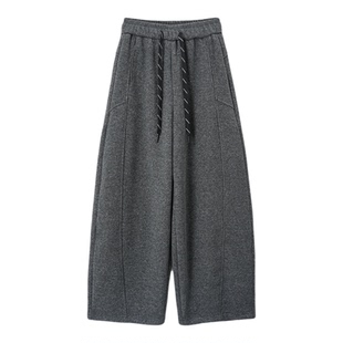 Basic House/百家好毛呢休闲裤女2025年新款宽松时尚香蕉阔腿长裤