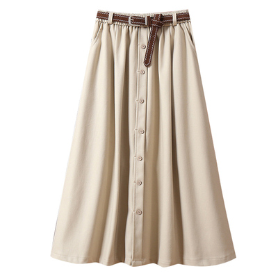 设计感单排扣磨毛半身裙