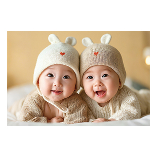 龙凤胎宝宝贴画宝宝画报墙贴年画娃娃送子图挂画宝宝图片墙贴备孕