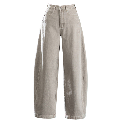 巨好看奶茶色弯刀阔腿牛仔裤长裤