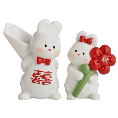 【送礼佳品】花开见喜情侣兔