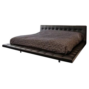 纳威现代简约轻奢悬浮真皮床黑色北欧双人床高脚意式极简主卧大床