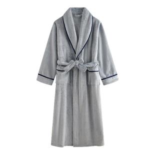 睡袍女冬季情侣法兰绒居家浴衣加长款绒浴袍男士春秋卧室睡衣晨袍