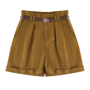 大于诗集 浆果花园 高腰宽松A字压褶阔腿工装短裤女松紧腰休闲裤