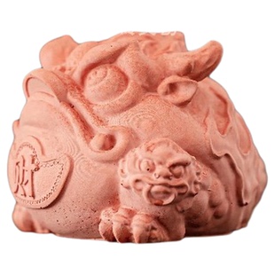 闽南红砖小醒狮摆件底座圆形钟鼓国潮风茶桌杯垫盖置家居茶宠创意