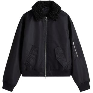HM男装夹克宽松毛绒领冬装保暖夹棉尼龙飞行员外套1295960