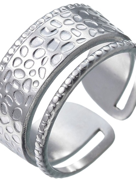 捶打纹女士钛钢不锈钢钛钢指环太钢ring首饰手饰品欧美活口可调节