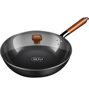 奥克斯炒锅不粘锅家用炒菜锅传统老式无涂层铁锅燃气灶章平底锅丘