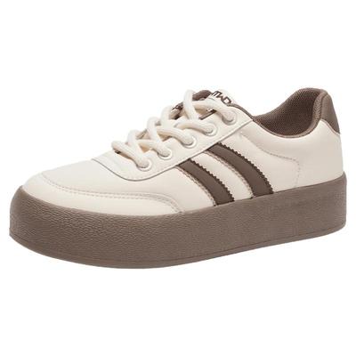 热风秋季新款女士时尚松糕底休闲鞋系带圆头阿甘鞋板鞋女