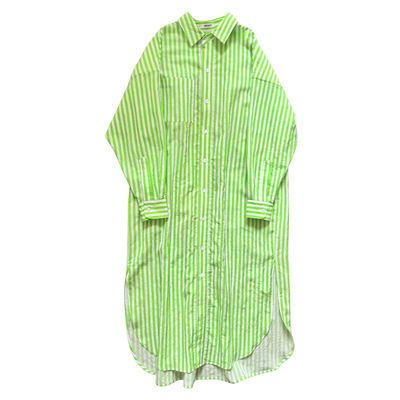 青葱绿条纹宽松衬衫连衣裙