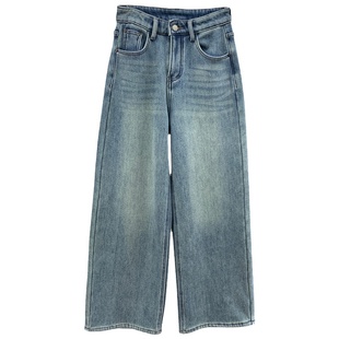 自留强推!2025年小个子阔腿裤软糯加绒弹力宽松直筒牛仔裤女秋冬