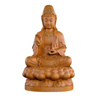 观世音佛像印尼香樟木贴金手工雕刻精致坐莲观音菩萨神像摆件