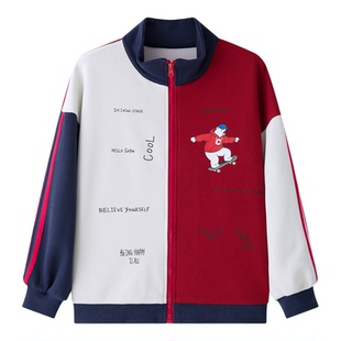 虾酱麻麻男童套装春秋季2026新款男孩洋气撞色卡通上衣儿童装裤子