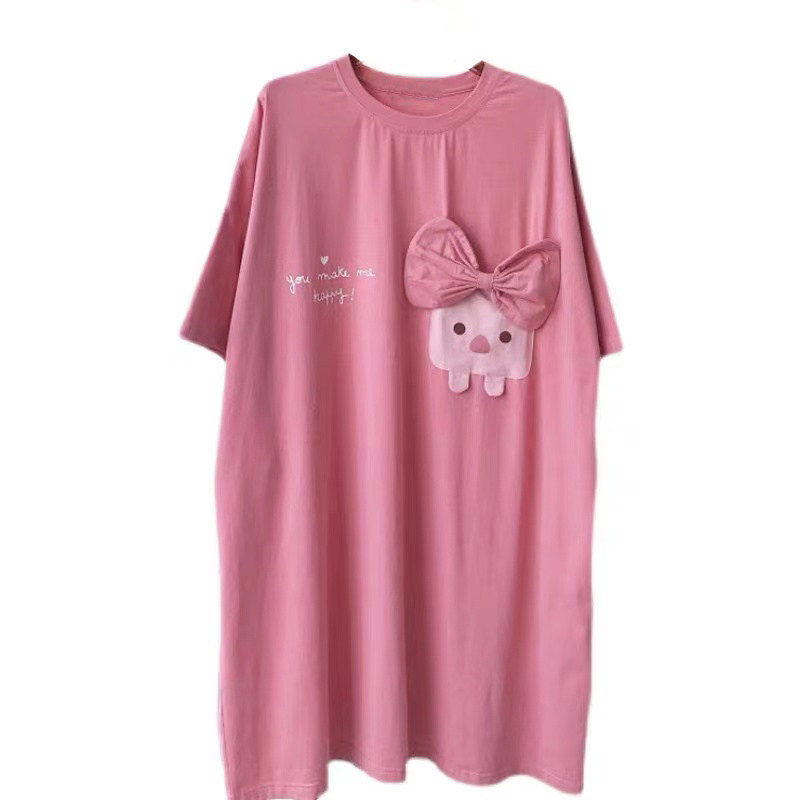 韩版小猪长款睡裙甜美风家居服