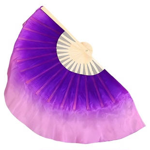 黄土高坡扇子舞蹈扇真丝渐变色紫粉双面表演演出跳舞专用绸扇道具