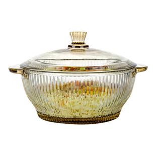 透明玻璃碗双耳汤碗家用2025新款宿舍用学生大号泡面碗带盖沙拉碗