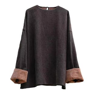 老钱风宽松设计感柞蚕丝套头上衣知笔墨2025新品香云纱肌理感小衫