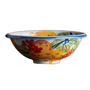 景德镇陶瓷手绘碗高足碗老陶泥仿古米饭碗沙拉碗釉下彩6寸卷边碗