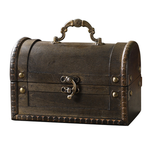 复古怀旧手提收纳盒仿古小箱子首饰盒橱窗装饰拍摄道具宝箱木箱子