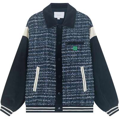 bosie春季粗花呢拼接棒球外套潮