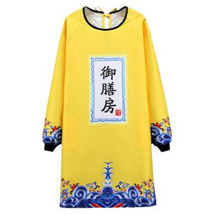 国朝时尚围裙中国风网红餐饮工作服防水防油污耐脏围腰长袖罩衣女