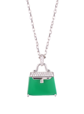 天然绿玉髓镶钻包包吊坠项链