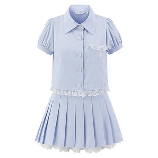 东京岁时记jk可爱短裙甜美女小个子新款条纹蓝色衬衫半裙套装女夏