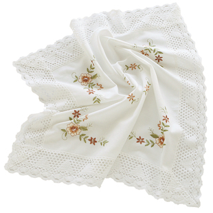 5154纯白色麻棉纱镂空刺绣卧室床头柜盖巾美式家用蕾丝防尘布遮盖